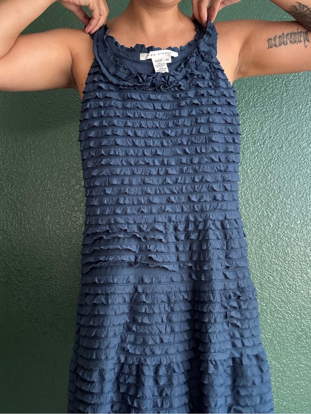 Max Studio Navy Ruffle Tiered Mini Dress